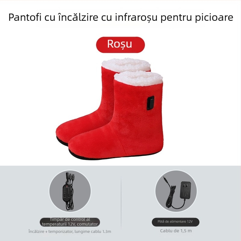 Papuci electrici încălziți pentru casă, unisex, alimentare USB, partea superioară din velur moale, talpă din elastomer termoplastic, reîncărcabili, confortabili