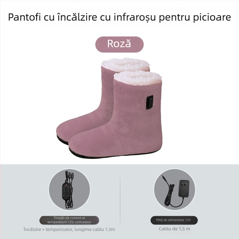 Papuci electrici încălziți pentru casă, unisex, alimentare USB, partea superioară din velur moale, talpă din elastomer termoplastic, reîncărcabili, confortabili