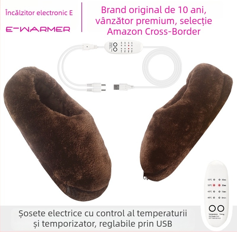 Yi Nuan'er papuci încălziți USB, papuci de casă universali, reîncărcabili, cu partea superioară ultra-moale și talpă din poliester