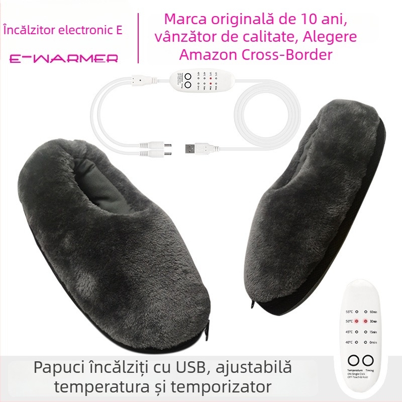 Yi Nuan'er papuci încălziți USB, papuci de casă universali, reîncărcabili, cu partea superioară ultra-moale și talpă din poliester