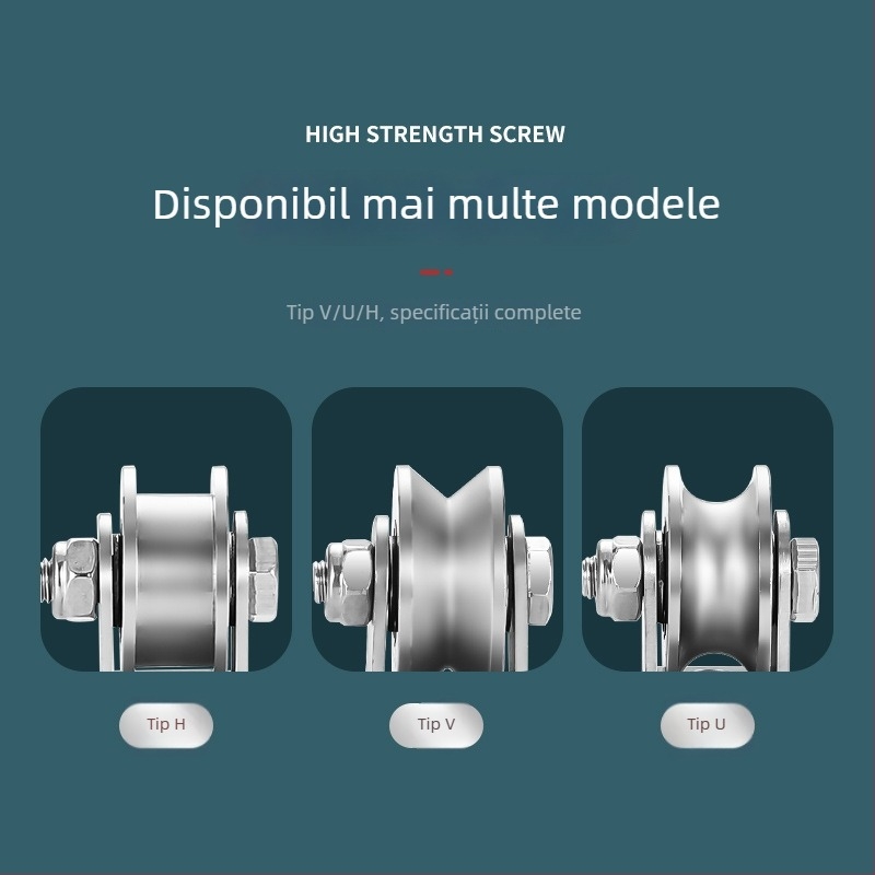 Roata ghidare pentru uși glisante, din oțel inoxidabil 304, configurații în V, U și I