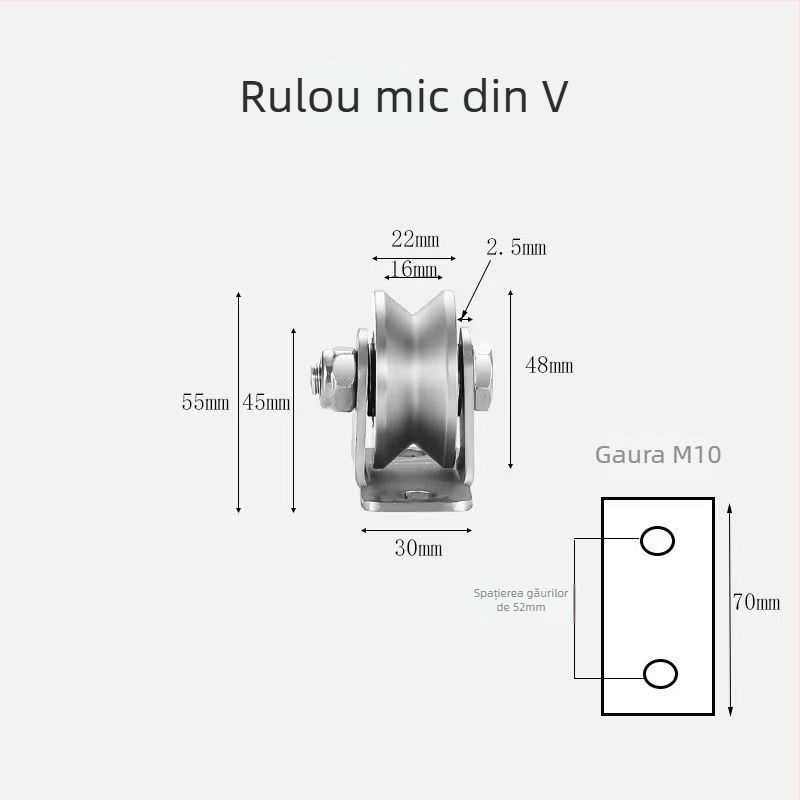 Roata ghidare pentru uși glisante, din oțel inoxidabil 304, configurații în V, U și I