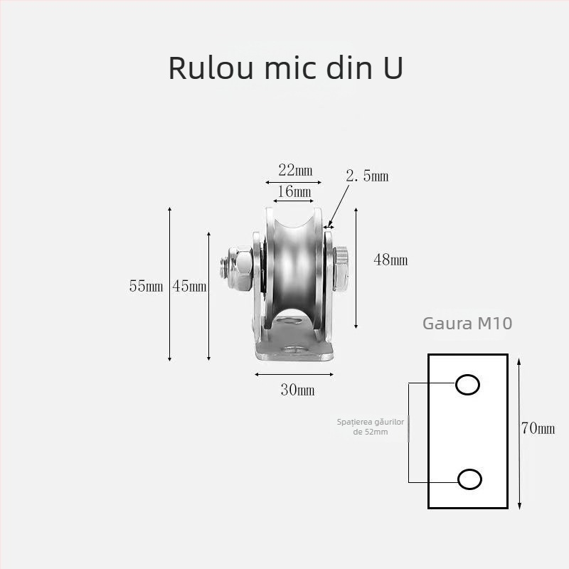 Roata ghidare pentru uși glisante, din oțel inoxidabil 304, configurații în V, U și I