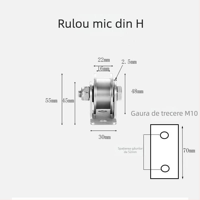 Roata ghidare pentru uși glisante, din oțel inoxidabil 304, configurații în V, U și I