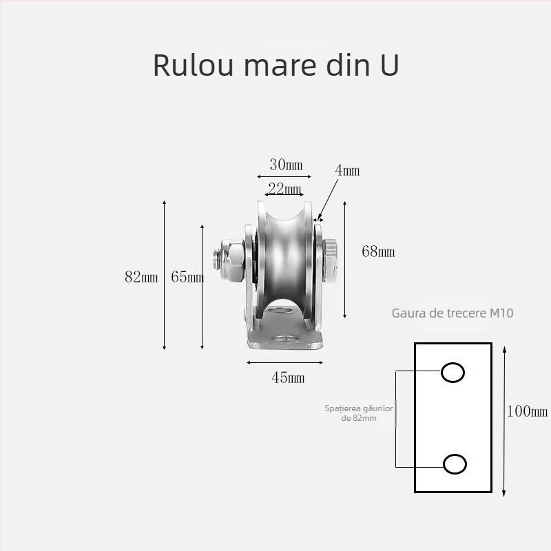 Roata ghidare pentru uși glisante, din oțel inoxidabil 304, configurații în V, U și I