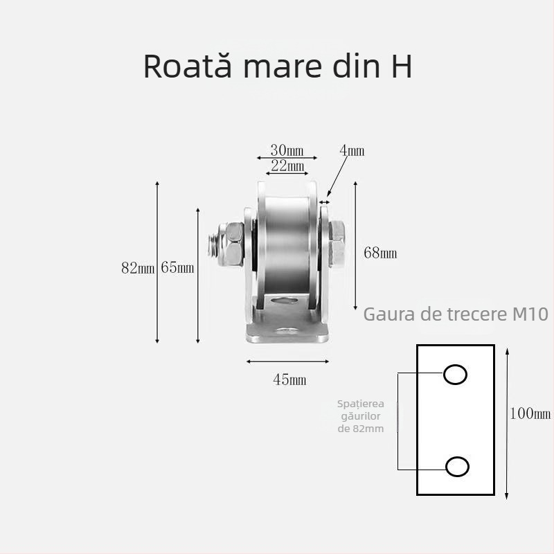 Roata ghidare pentru uși glisante, din oțel inoxidabil 304, configurații în V, U și I