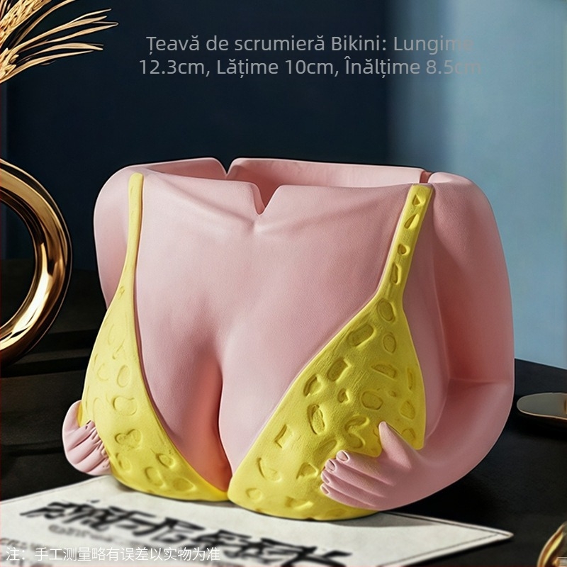 Cenușar din beton, design bikini, personalizabil cu imprimare de logo, decorativ și cu spațiu de depozitare.