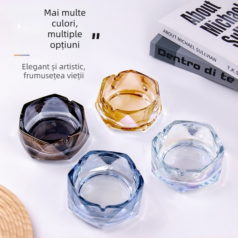 Scrumieră de sticlă cu spațiu de depozitare – design geometric minimalist, lux discret pentru casă și birou