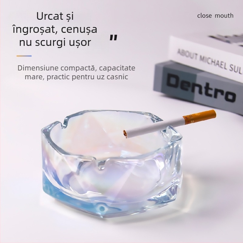 Scrumieră de sticlă cu spațiu de depozitare – design geometric minimalist, lux discret pentru casă și birou
