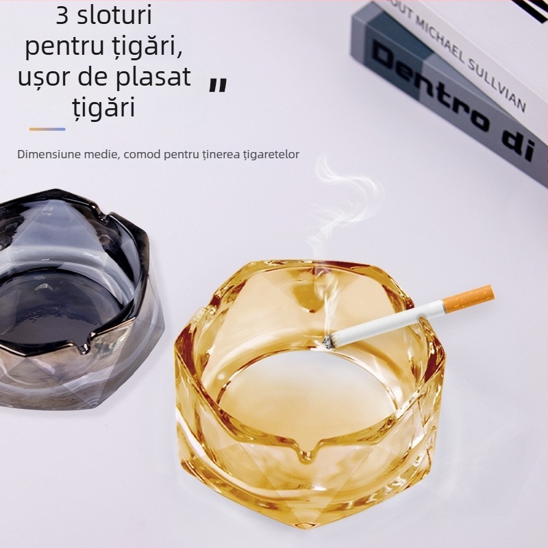 Scrumieră de sticlă cu spațiu de depozitare – design geometric minimalist, lux discret pentru casă și birou