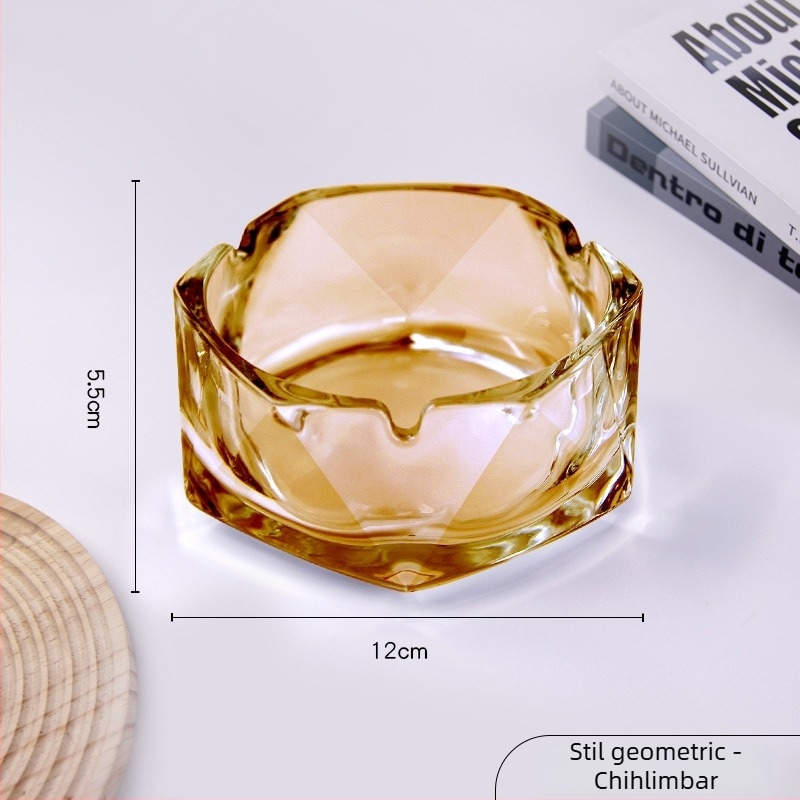 Scrumieră de sticlă cu spațiu de depozitare – design geometric minimalist, lux discret pentru casă și birou