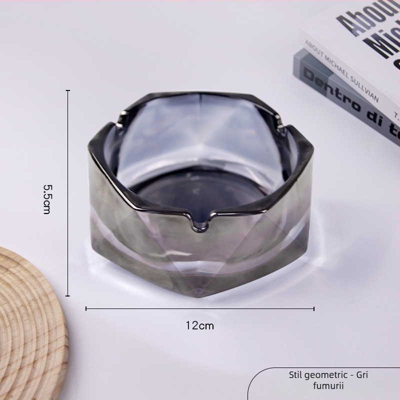 Scrumieră de sticlă cu spațiu de depozitare – design geometric minimalist, lux discret pentru casă și birou