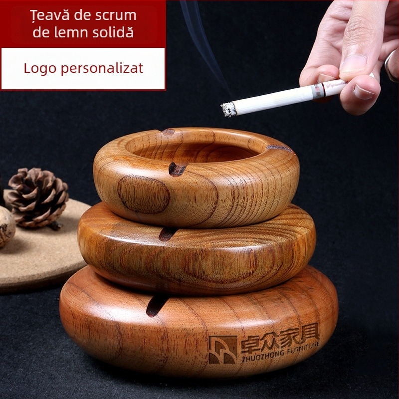 Scrumieră de lemn cu logo gravat, design personalizabil, potrivită pentru hoteluri, cafenele, restaurante și sufragerie