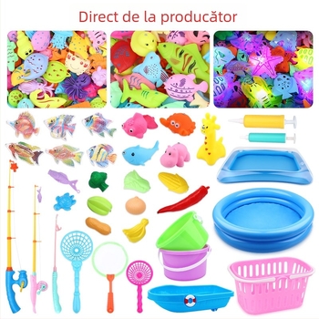 Joc magnetic de pescuit pentru copii pentru apă, cu flotabilitate și stimulare cognitivă, pești tridimensionali cu față dublă și undiță din plastic (pentru copii 4-6 ani)