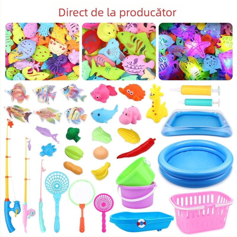 Joc magnetic de pescuit pentru copii pentru apă, cu flotabilitate și stimulare cognitivă, pești tridimensionali cu față dublă și undiță din plastic (pentru copii 4-6 ani)