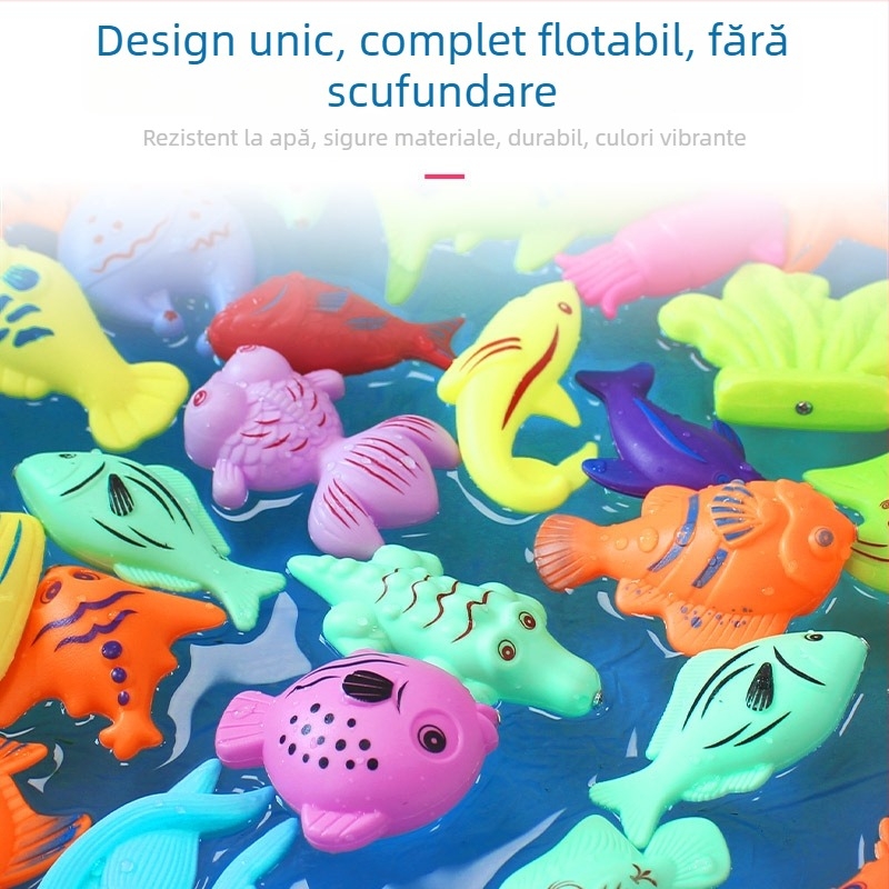 Joc magnetic de pescuit pentru copii pentru apă, cu flotabilitate și stimulare cognitivă, pești tridimensionali cu față dublă și undiță din plastic (pentru copii 4-6 ani)