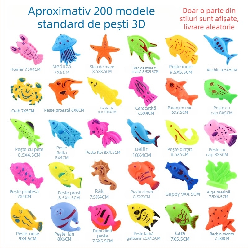 Joc magnetic de pescuit pentru copii pentru apă, cu flotabilitate și stimulare cognitivă, pești tridimensionali cu față dublă și undiță din plastic (pentru copii 4-6 ani)