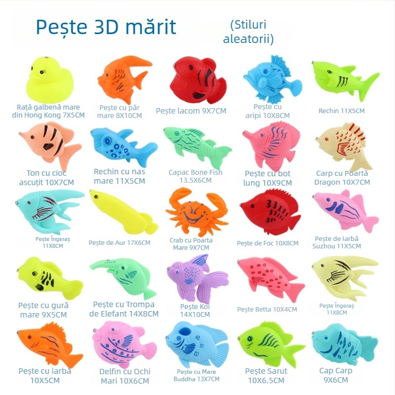 Joc magnetic de pescuit pentru copii pentru apă, cu flotabilitate și stimulare cognitivă, pești tridimensionali cu față dublă și undiță din plastic (pentru copii 4-6 ani)
