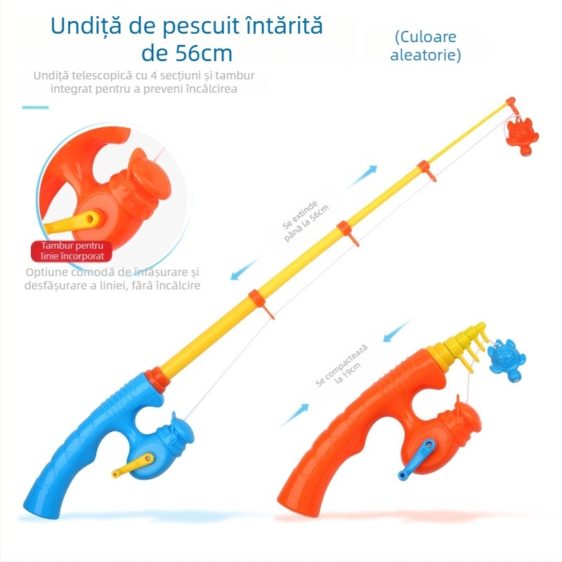 Joc magnetic de pescuit pentru copii pentru apă, cu flotabilitate și stimulare cognitivă, pești tridimensionali cu față dublă și undiță din plastic (pentru copii 4-6 ani)