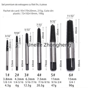 Set extractoare de șuruburi cu dinți fini pentru eliminarea șuruburilor rupte | 5 piese | Dimensiuni 5/6/8/11 | Material: oțel carbon și oțel crom-molibden
