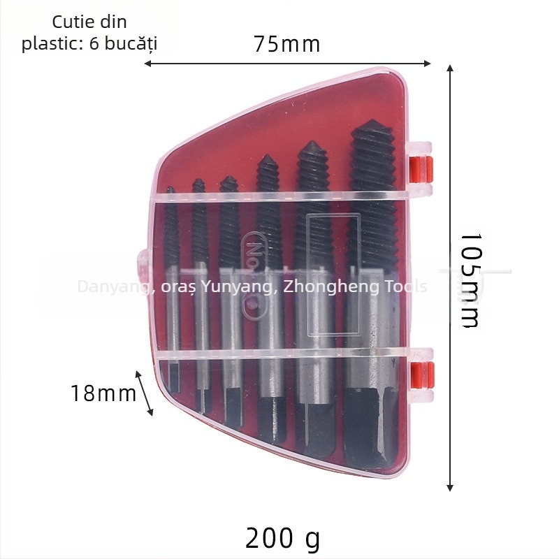 Set extractoare de șuruburi cu dinți fini pentru eliminarea șuruburilor rupte | 5 piese | Dimensiuni 5/6/8/11 | Material: oțel carbon și oțel crom-molibden