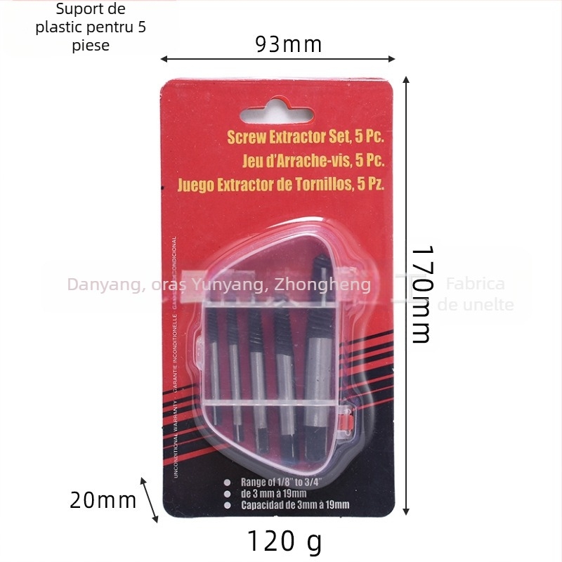 Set extractoare de șuruburi cu dinți fini pentru eliminarea șuruburilor rupte | 5 piese | Dimensiuni 5/6/8/11 | Material: oțel carbon și oțel crom-molibden