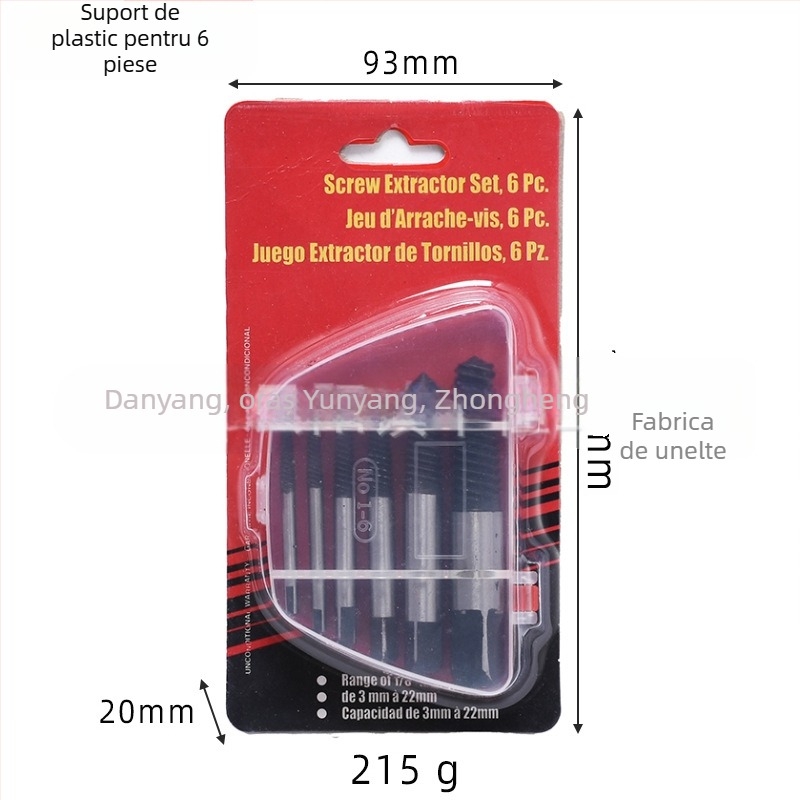 Set extractoare de șuruburi cu dinți fini pentru eliminarea șuruburilor rupte | 5 piese | Dimensiuni 5/6/8/11 | Material: oțel carbon și oțel crom-molibden