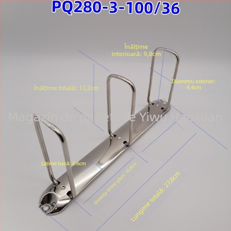 Clip pentru documente, formă Q, cu trei găuri, metal, model PQ280-3-65/36, format A4, ambalare carton