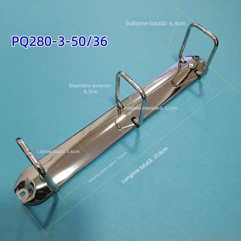 Clip pentru documente, formă Q, cu trei găuri, metal, model PQ280-3-65/36, format A4, ambalare carton