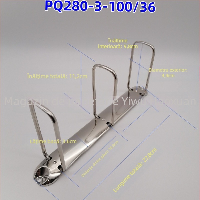 Clip pentru documente, formă Q, cu trei găuri, metal, model PQ280-3-65/36, format A4, ambalare carton