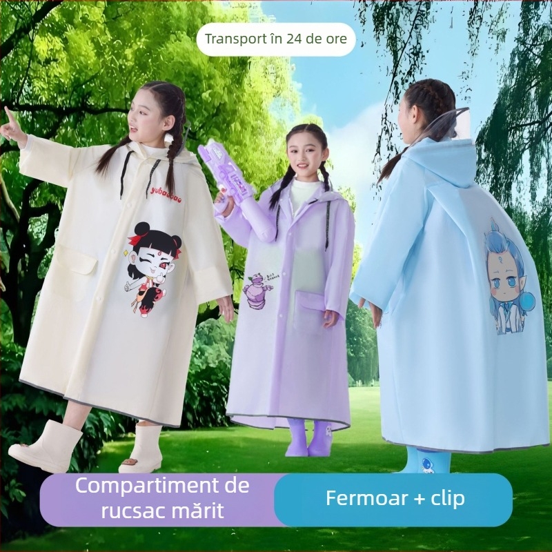 Pelerină impermeabilă pentru copii - poncho lung EVA, rezistentă la apă, reutilizabilă, pentru drumeții