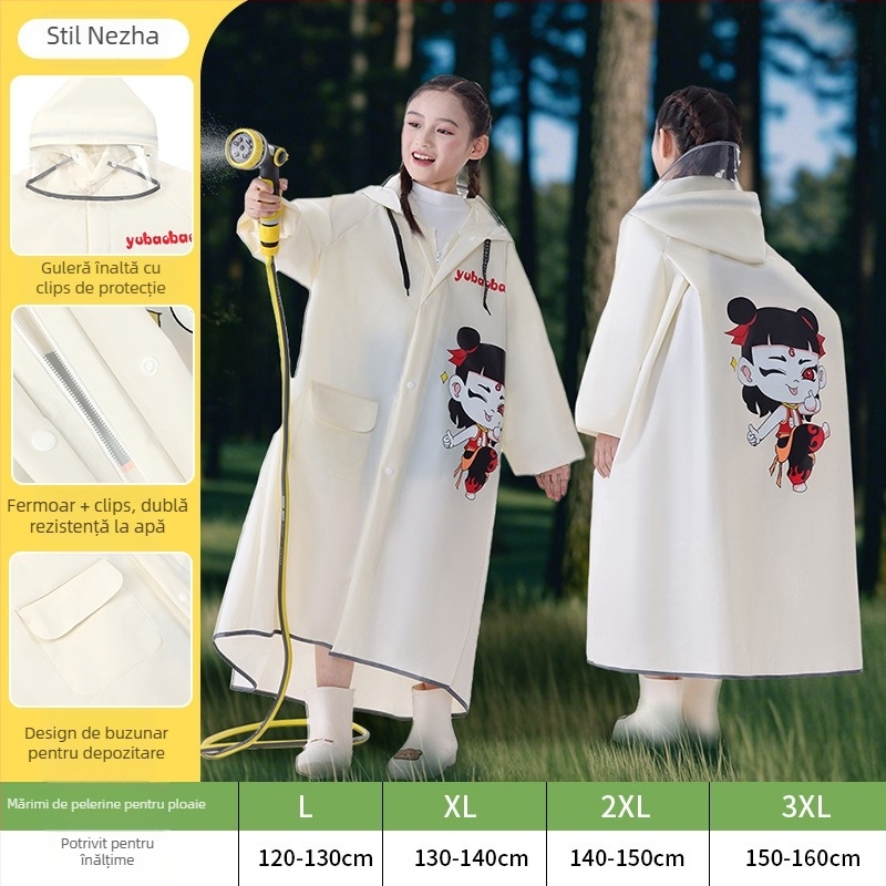 Pelerină impermeabilă pentru copii - poncho lung EVA, rezistentă la apă, reutilizabilă, pentru drumeții
