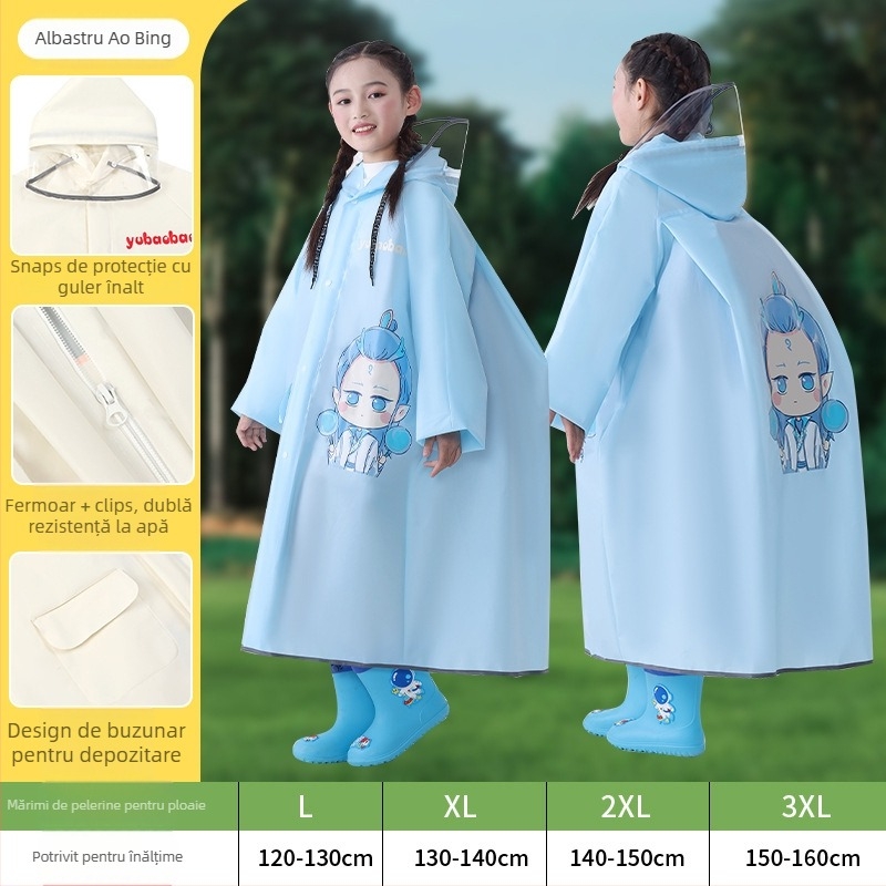 Pelerină impermeabilă pentru copii - poncho lung EVA, rezistentă la apă, reutilizabilă, pentru drumeții