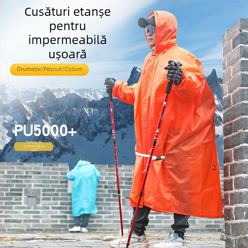 Poncă de ploaie cu glugă – 3 în 1 pentru drumeții, alpinism și pescuit; țesătură groasă, rezistentă