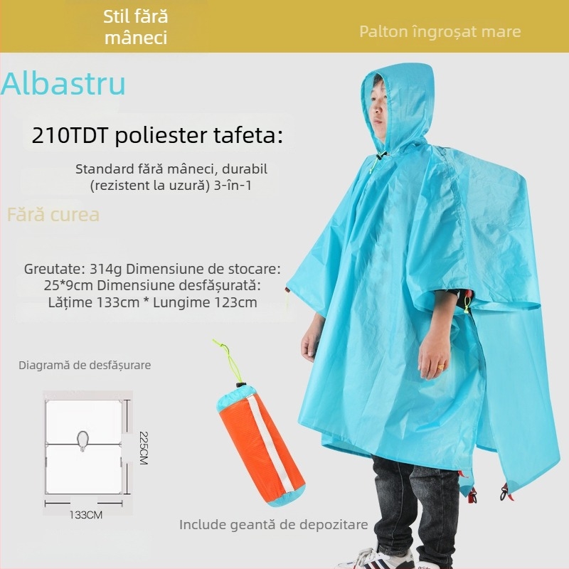 Poncă de ploaie cu glugă – 3 în 1 pentru drumeții, alpinism și pescuit; țesătură groasă, rezistentă