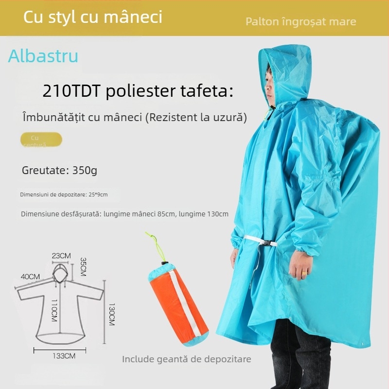 Poncă de ploaie cu glugă – 3 în 1 pentru drumeții, alpinism și pescuit; țesătură groasă, rezistentă