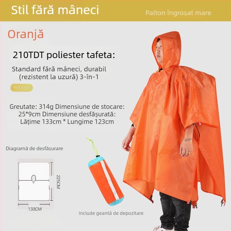 Poncă de ploaie cu glugă – 3 în 1 pentru drumeții, alpinism și pescuit; țesătură groasă, rezistentă