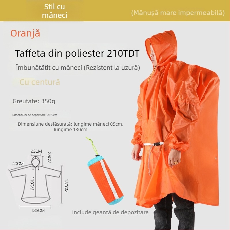 Poncă de ploaie cu glugă – 3 în 1 pentru drumeții, alpinism și pescuit; țesătură groasă, rezistentă