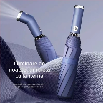 Umbrelă cu LED – automată, dublă utilizare, rezistentă la vânt, protecție UV UPF50+, pliabilă