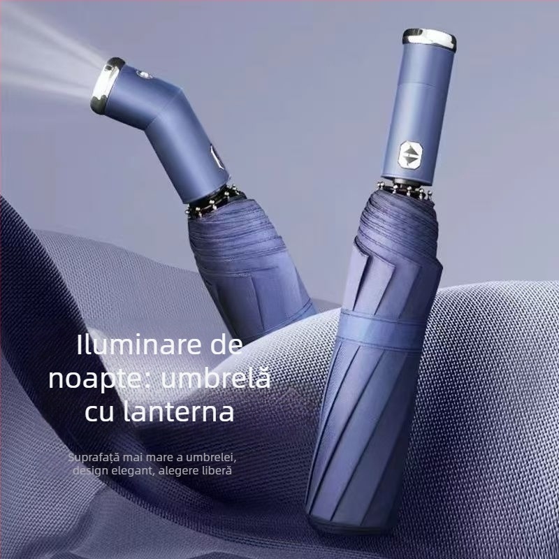 Umbrelă cu LED – automată, dublă utilizare, rezistentă la vânt, protecție UV UPF50+, pliabilă