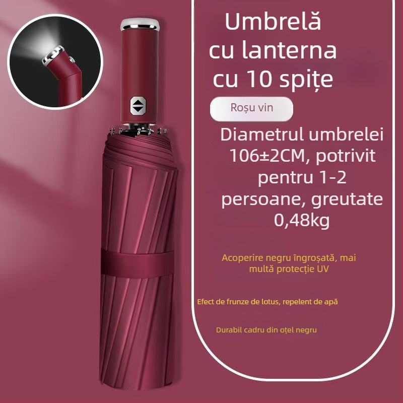 Umbrelă cu LED – automată, dublă utilizare, rezistentă la vânt, protecție UV UPF50+, pliabilă