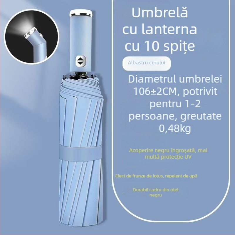 Umbrelă cu LED – automată, dublă utilizare, rezistentă la vânt, protecție UV UPF50+, pliabilă