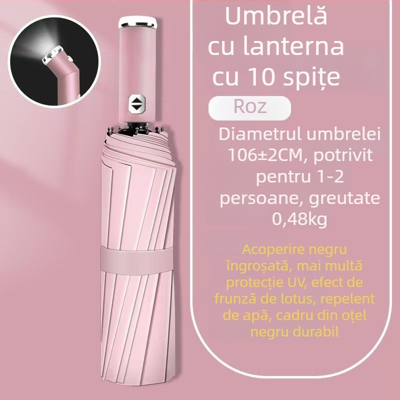 Umbrelă cu LED – automată, dublă utilizare, rezistentă la vânt, protecție UV UPF50+, pliabilă
