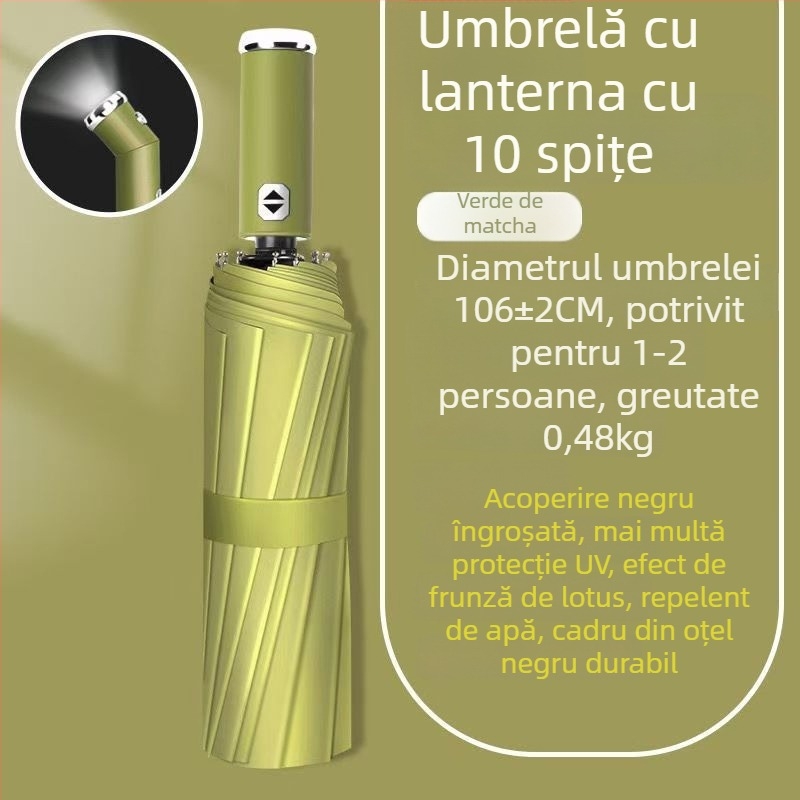 Umbrelă cu LED – automată, dublă utilizare, rezistentă la vânt, protecție UV UPF50+, pliabilă