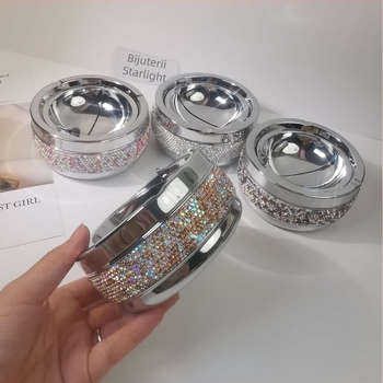 Scrumieră metalică decorată cu cristale, stil european, pentru casă, hotel și birou