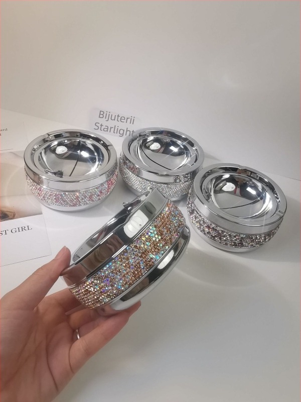 Scrumieră metalică decorată cu cristale, stil european, pentru casă, hotel și birou