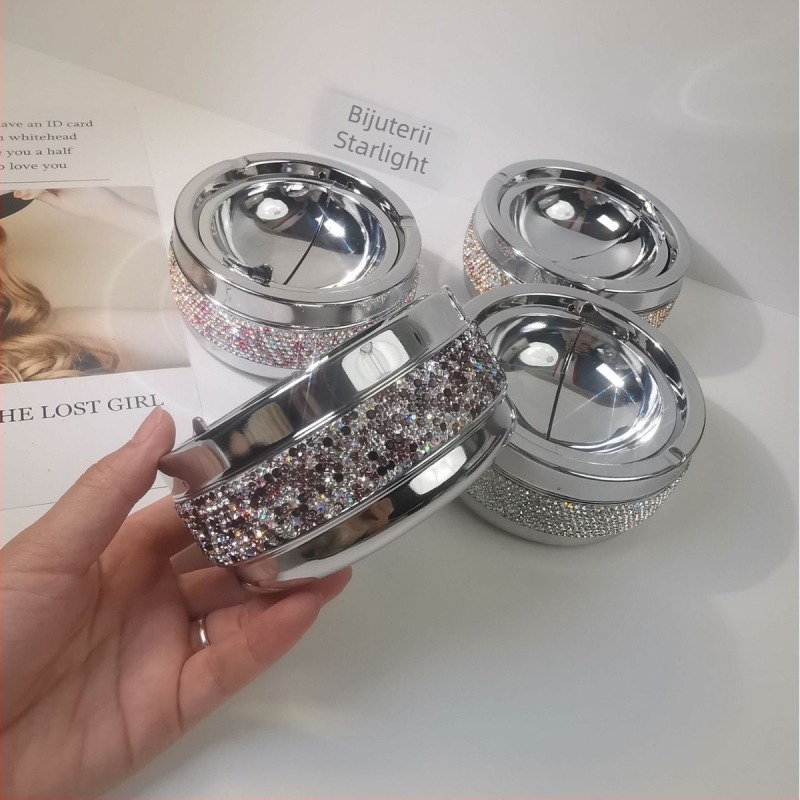 Scrumieră metalică decorată cu cristale, stil european, pentru casă, hotel și birou