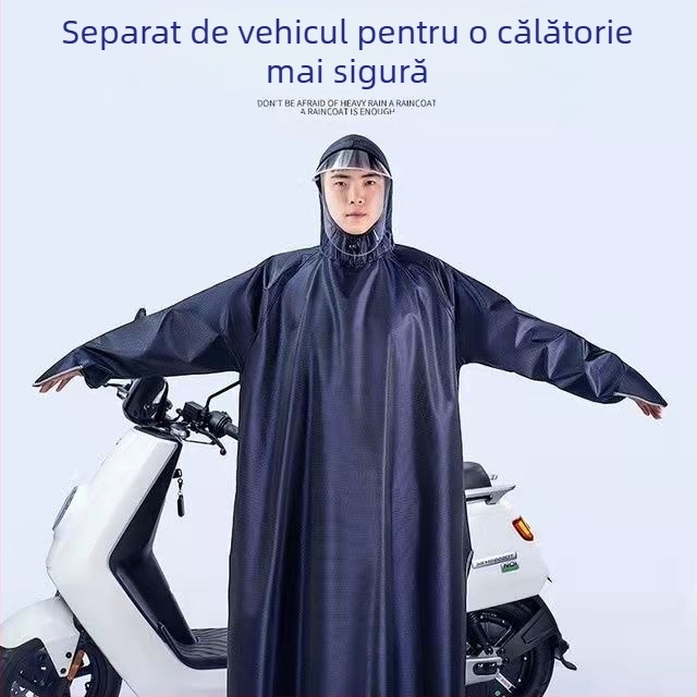 Poncho de ploaie pentru motocicletă electrică, compatibilă cu cască, acoperire totală, Oxford material, strat impermeabil PVC