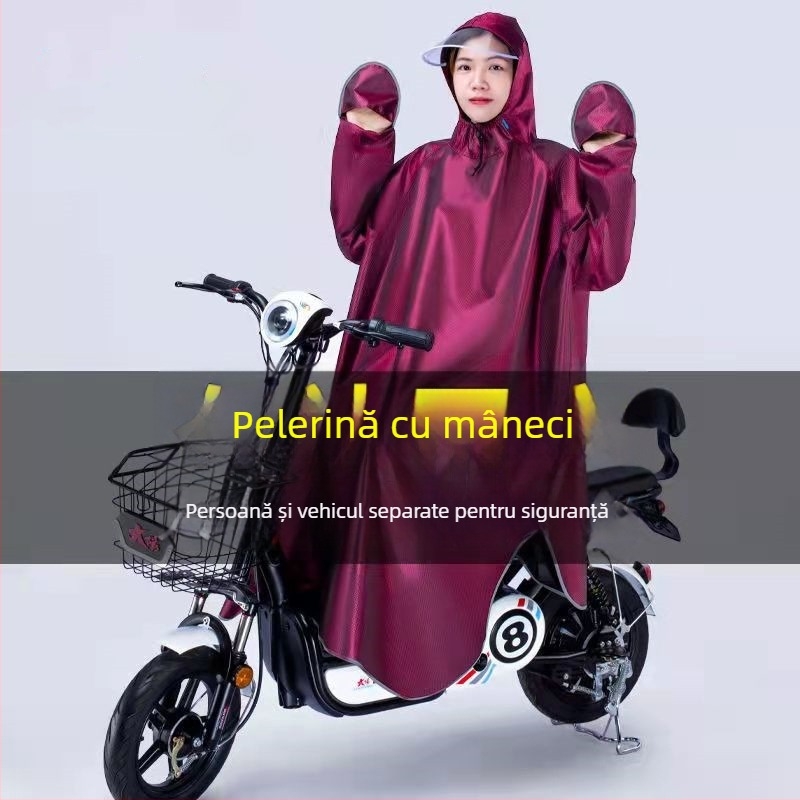 Poncho de ploaie pentru motocicletă electrică, compatibilă cu cască, acoperire totală, Oxford material, strat impermeabil PVC