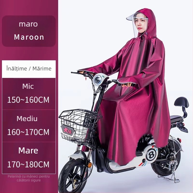 Poncho de ploaie pentru motocicletă electrică, compatibilă cu cască, acoperire totală, Oxford material, strat impermeabil PVC
